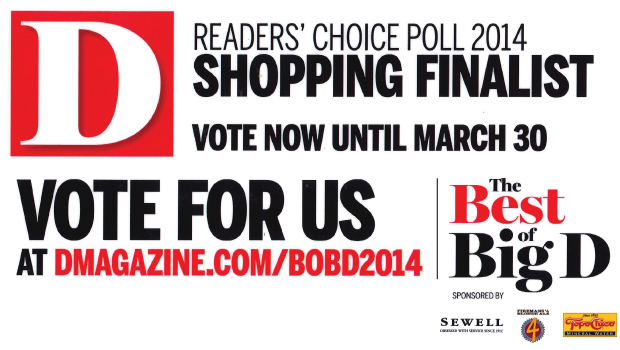 Vote For Cantoni! D Magazine Readers’ Choice 2014 Shopping Poll